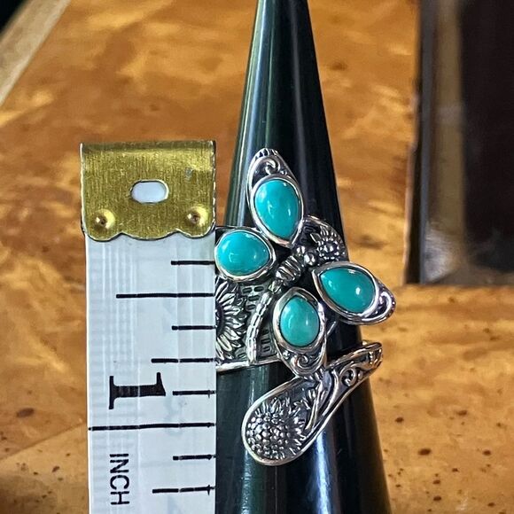 Sierra Nevada Turquoise Sterling Silver Butterfly Sunflower Ring Size 7 - Picture 7 of 9